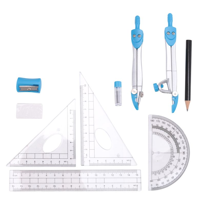 Math Geometry Set With Compass - Hochwertiges Geometrie-Zeichenset mit 10 Teilen, bestehend